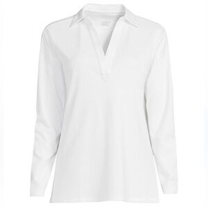 Lands' End Women's White Johnny collar cotton Long Sleeve Top size xlg